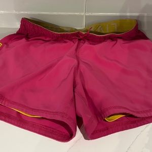 Nike Fit Dry Livestrong Running Shorts Womens Size S Pink Yellow Lined Swish